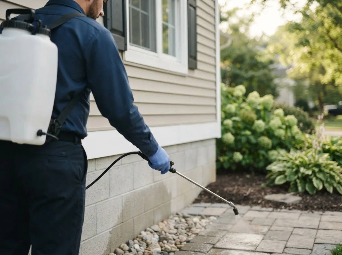 Pest control technician inspecting a home in Wolcott, VT